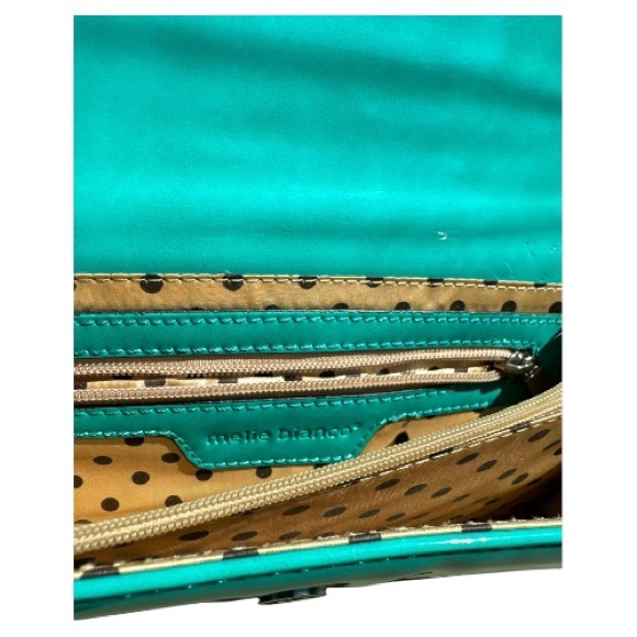 Melie Bianco Patent Gloss Clutch Aqua Green Metal Strap - Picture 5 of 12